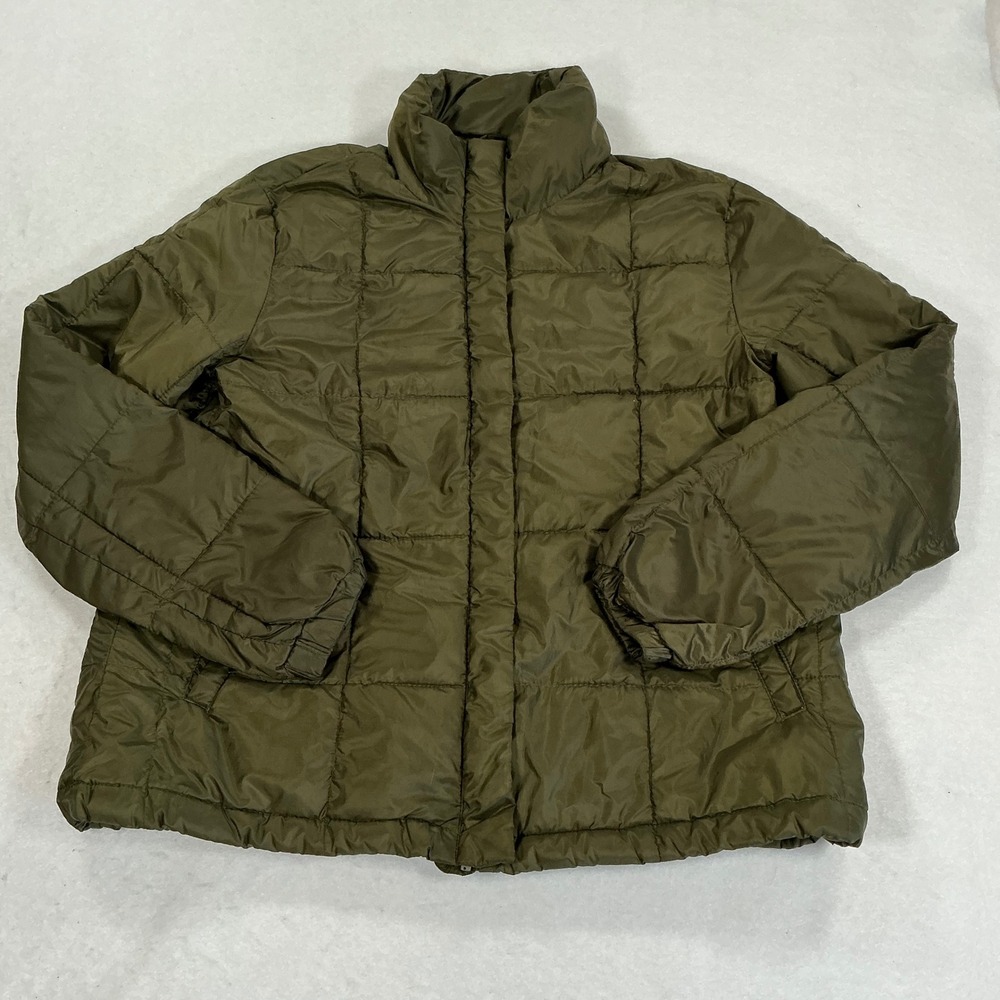 Madewell Primaloft Quilted Puffer Jacket Olive Green XS Full Zip Snap Front
